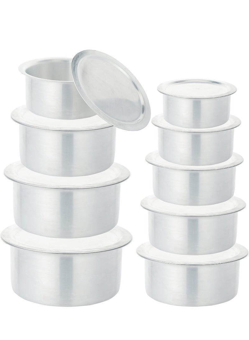 Set of 9 aluminum pots with flat, saucer-shaped lids, made in India, sizes 14/16/18/20/22/24/26/28/30 cm - Image 1